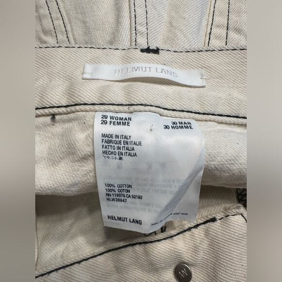 Helmut Lang Straight Leg Jeans High Rise Cream Contrast Stitch Sz 29 Minimalist